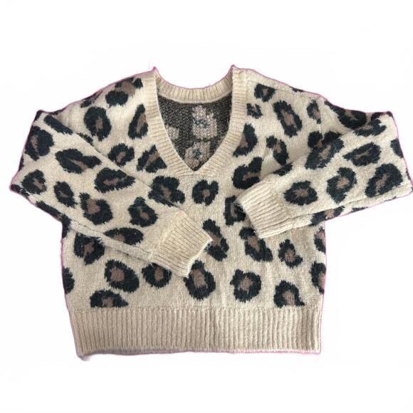 PINK Victoria's Secret Sweaters - {SOLD} Victoria's Secret PINK Reversible V-Neck Leopard Print Sweater Size Small